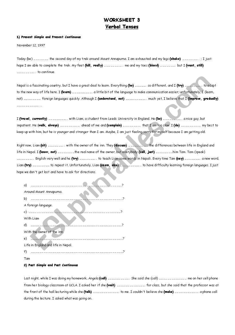 Verbal Tenses Review worksheet