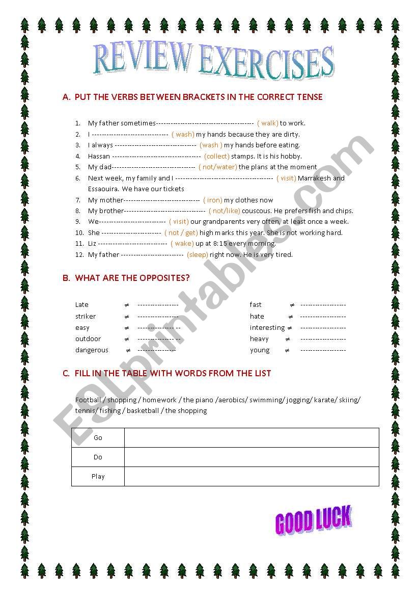 review exercises worksheet