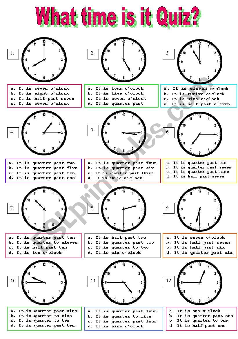 What time is it multiple choice test