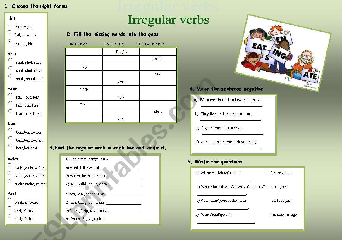 irregular verbs worksheet