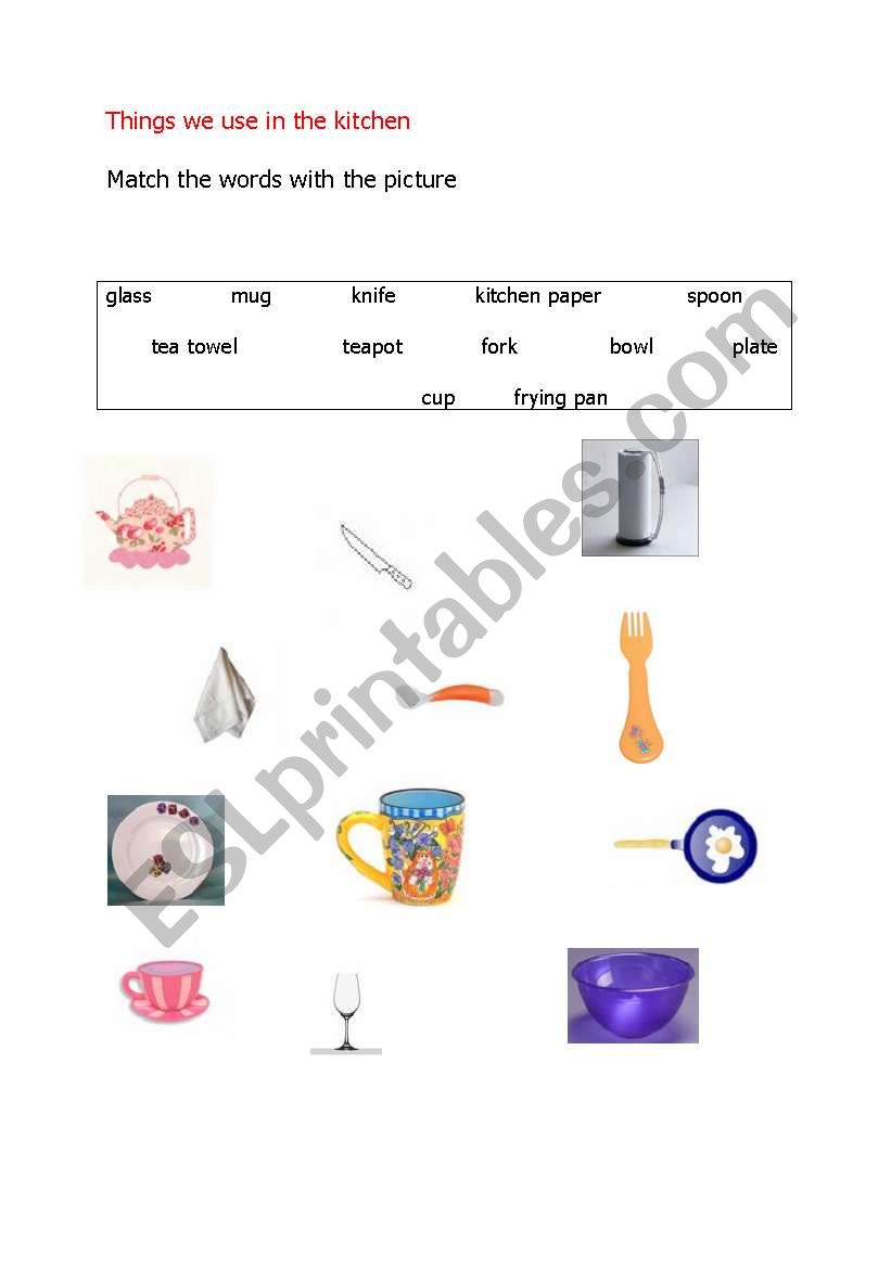 kitchen worksheet