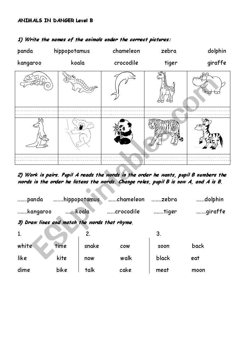 ANIMALS IN DANGER - LEVEL B worksheet