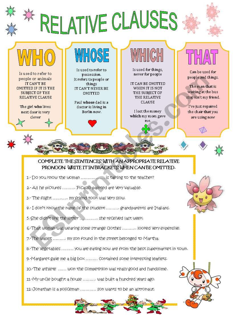 RELATIVE CLAUSES worksheet