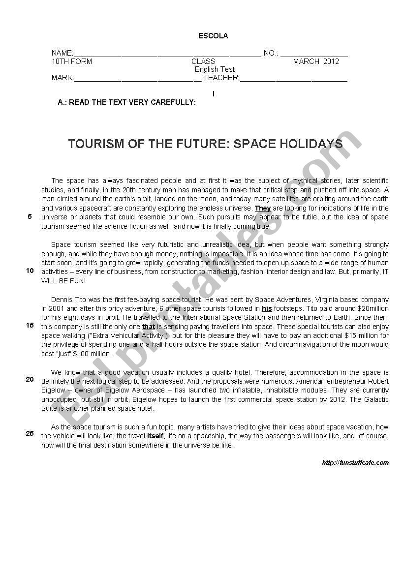 Test Space worksheet