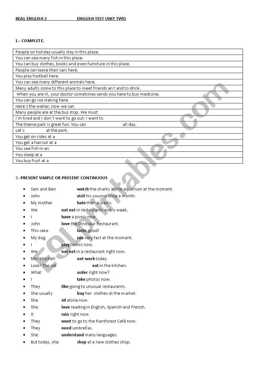 REAL ENGLISH 2 UNIT 2 worksheet