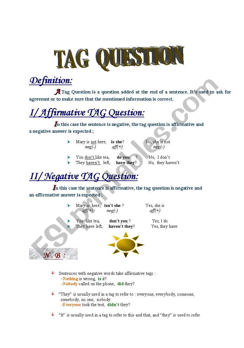 question tags worksheet