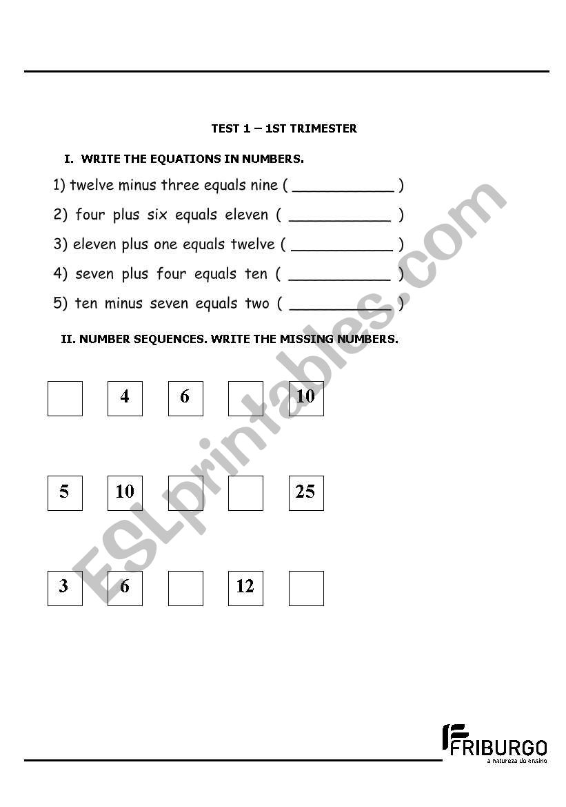 test for children worksheet