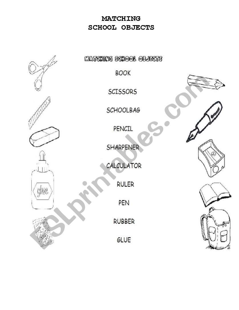 school objects worksheet