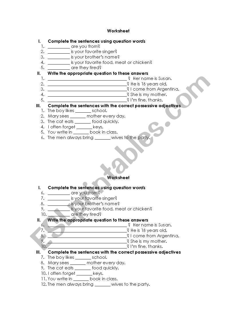 Question words and possessive adjectives