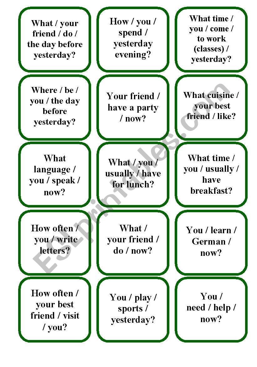 Question Cards (Present Simple/Continuous, Past Simple) 2