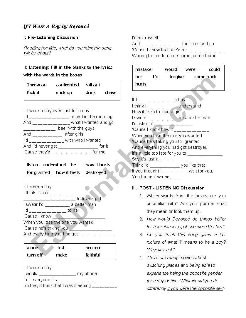 If I Were A Boy-Conditionals worksheet