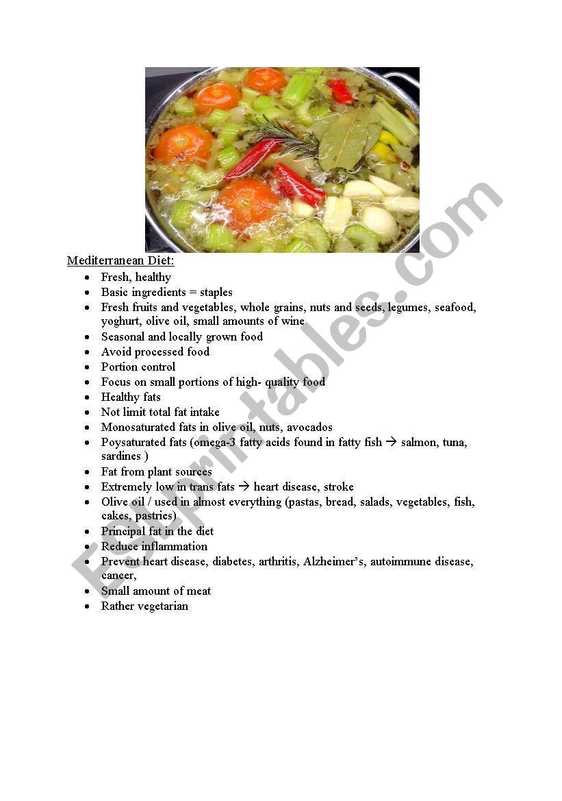 mediterranian diet worksheet