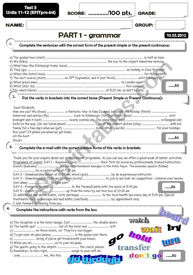 Test for students of tourism industry (4 PAGES)