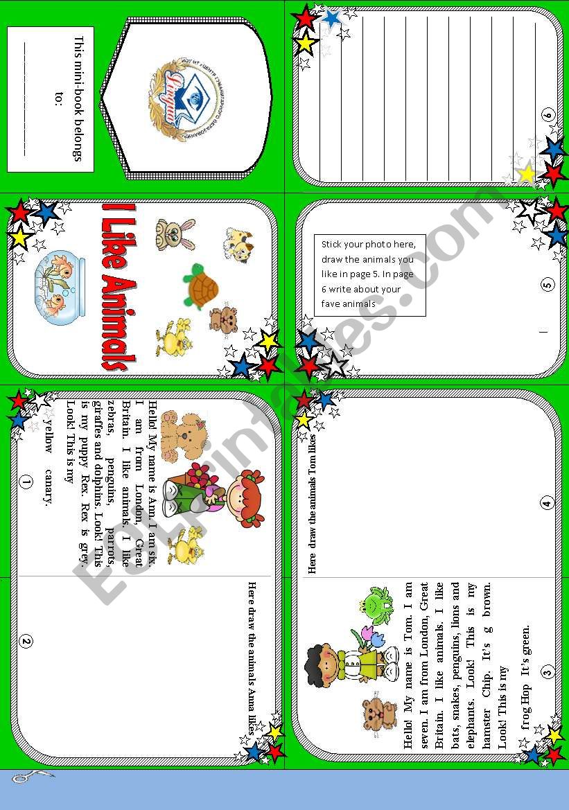 Minibook: I like animals worksheet