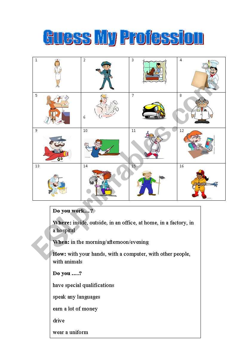 Guess the Profession Game worksheet