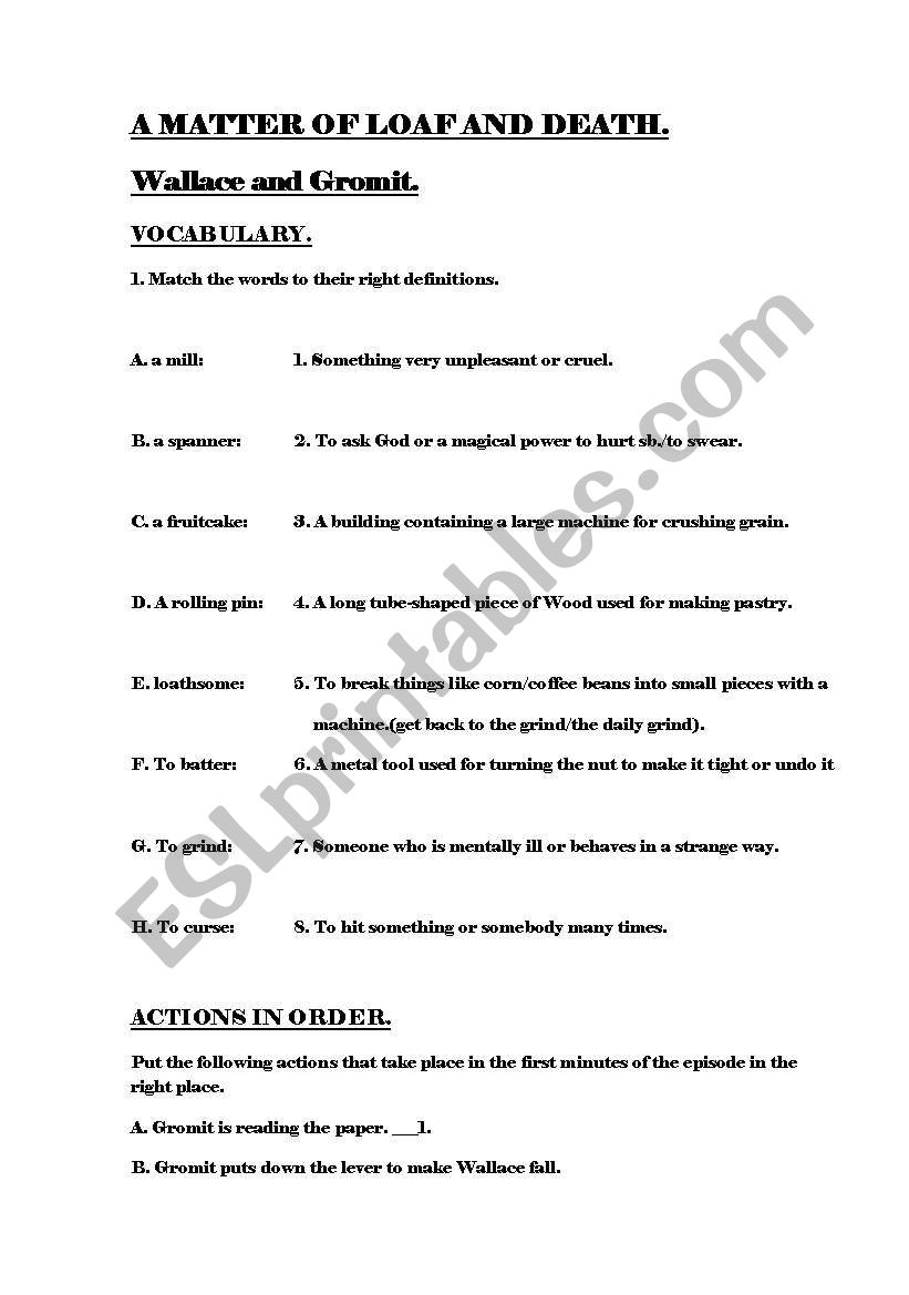 A matter of loaf and death worksheet