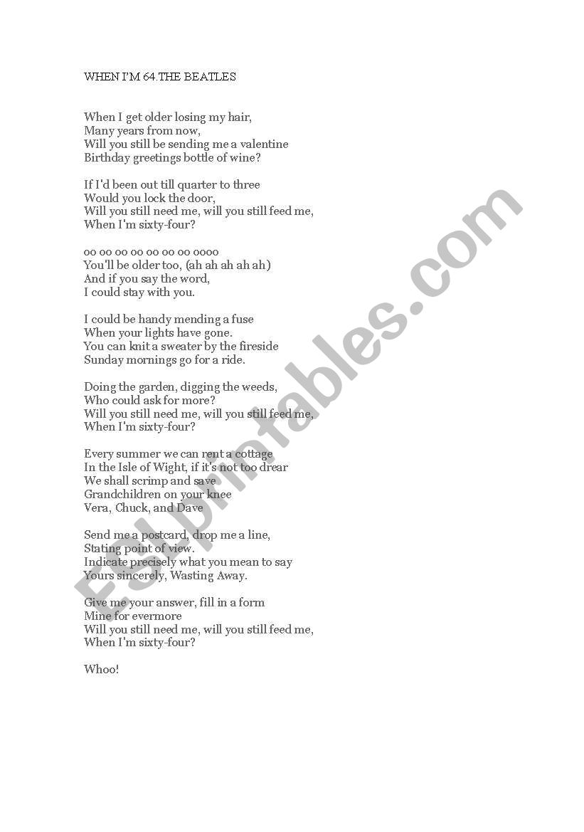 When Im 64. The Beatles worksheet