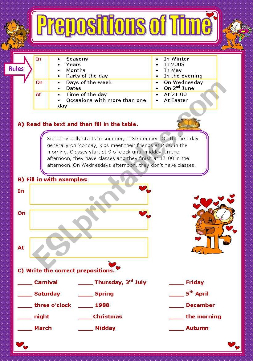 Prepositions of Time worksheet