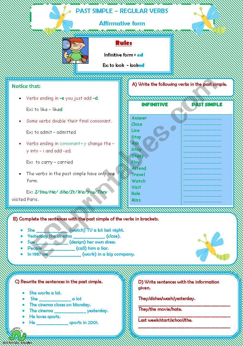 Past simple regular verbs worksheet