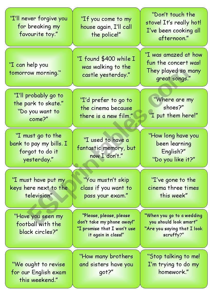 Reported Speech Coversation - Question Cards - ESL worksheet by resch.ryan