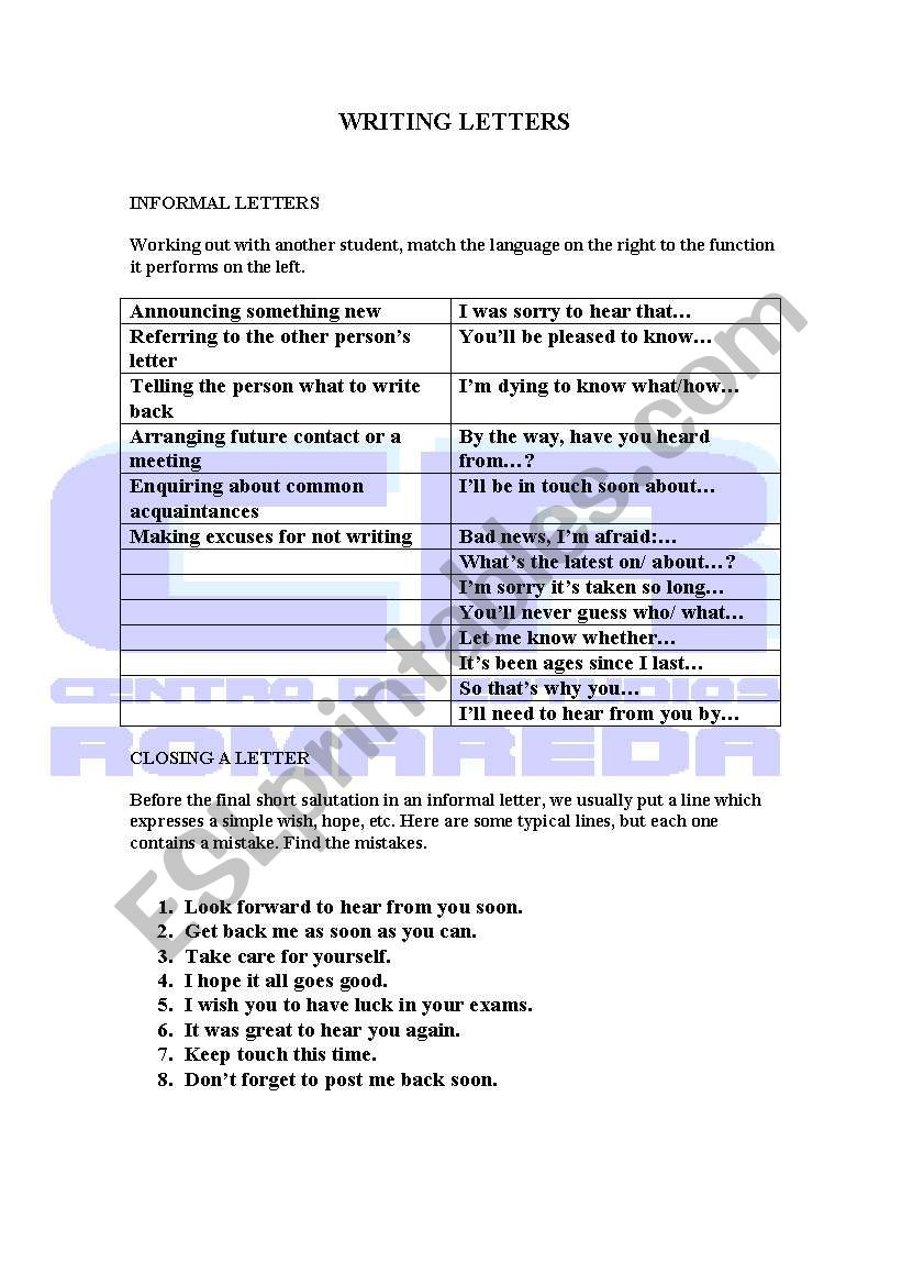 Writing letters  worksheet