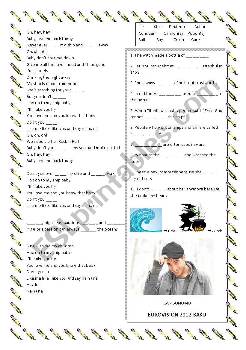 Eurovision 2012 Turkey worksheet