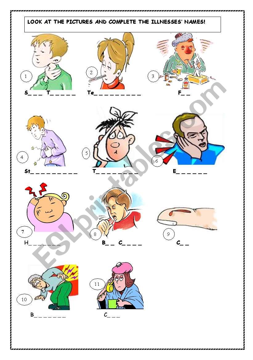 illnesses worksheet