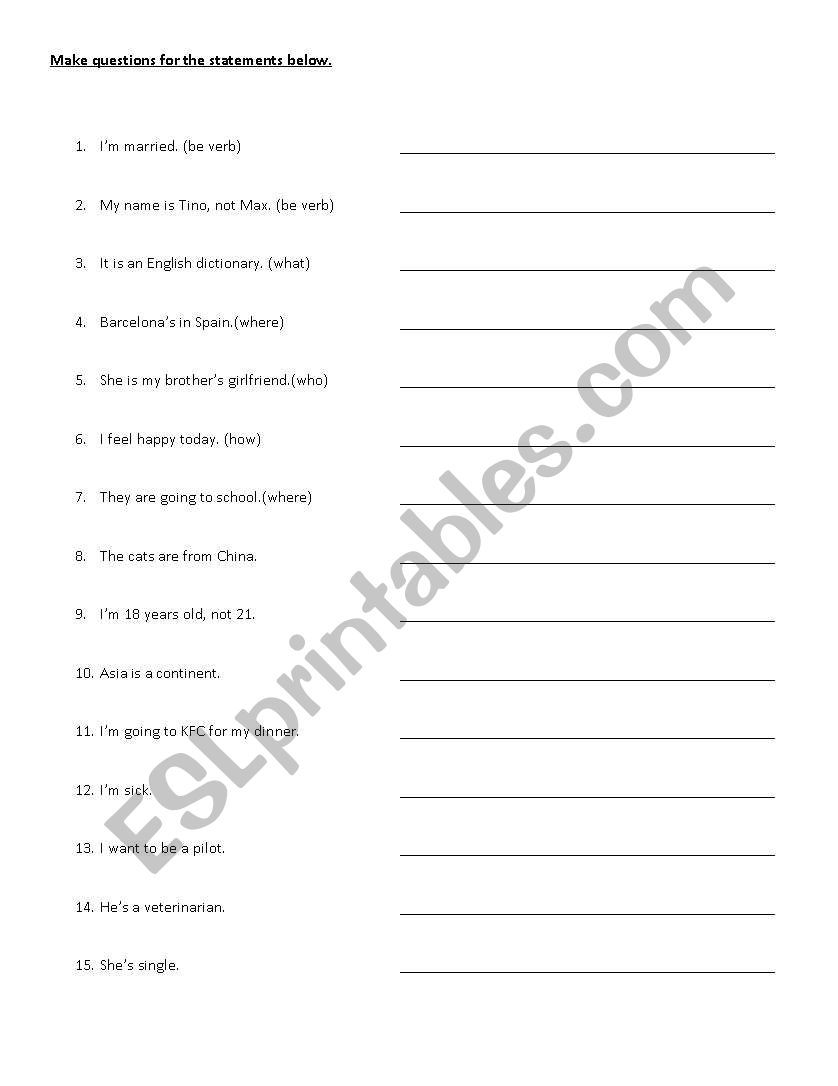 Making simple questions worksheet