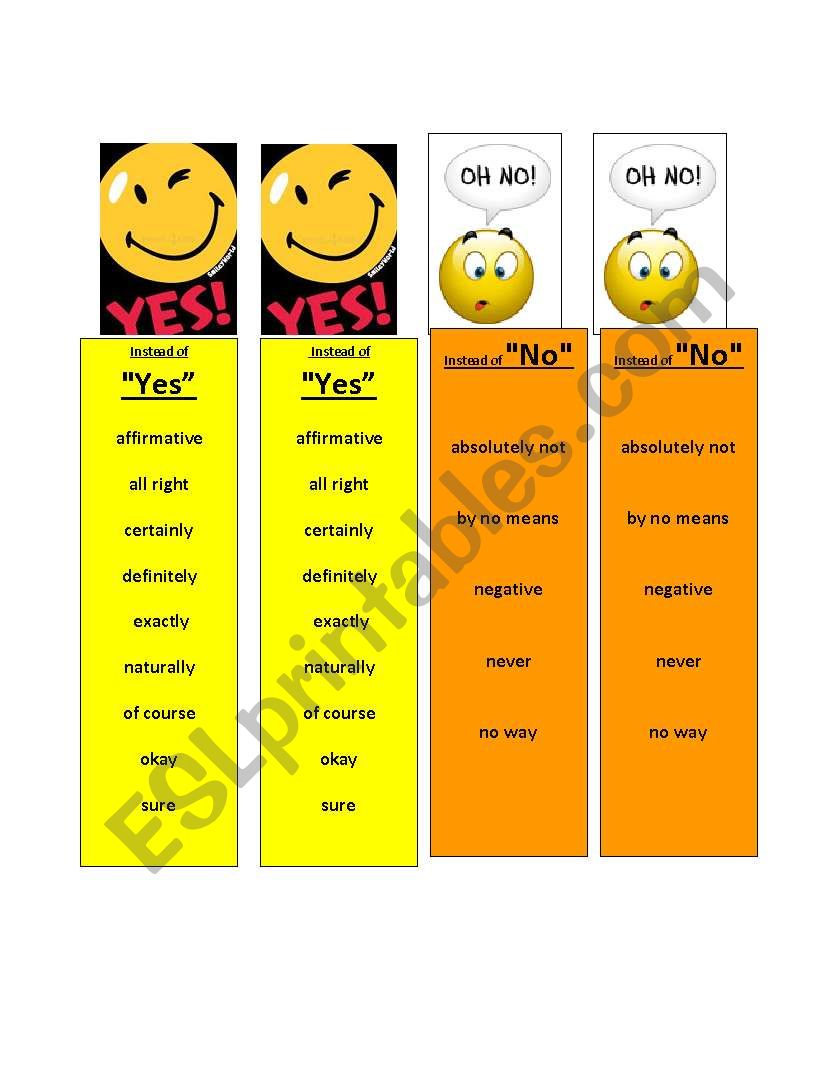 Bookmarks YES or NO ! worksheet