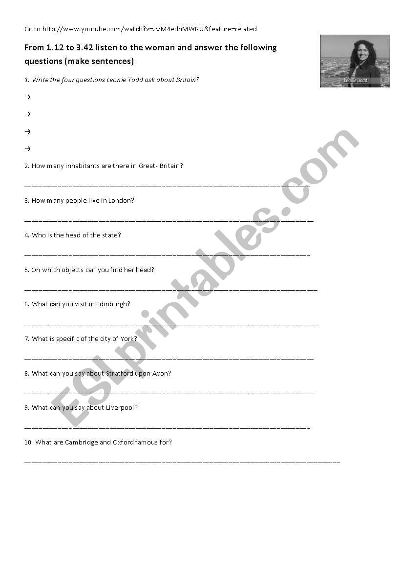 window on Britain worksheet