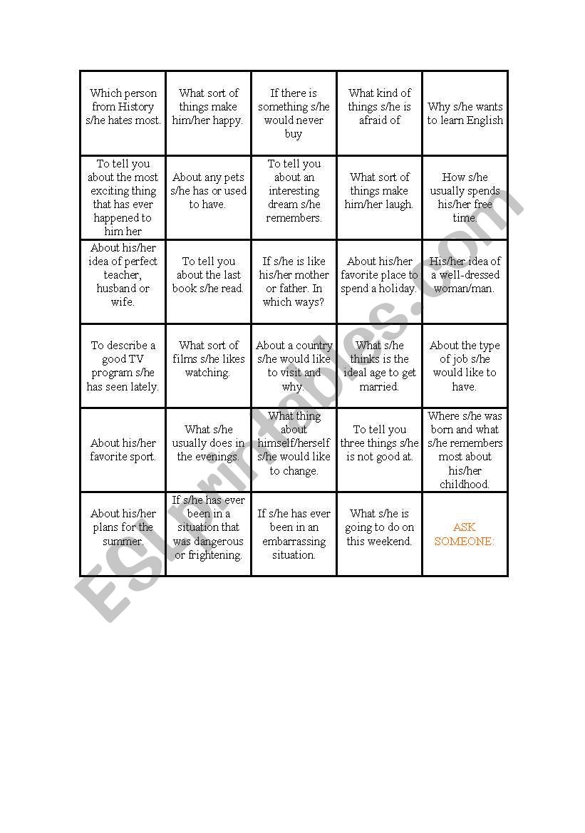 Conversation Game worksheet