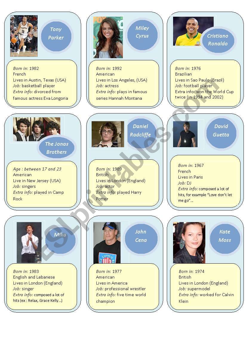 Guess who cards worksheet