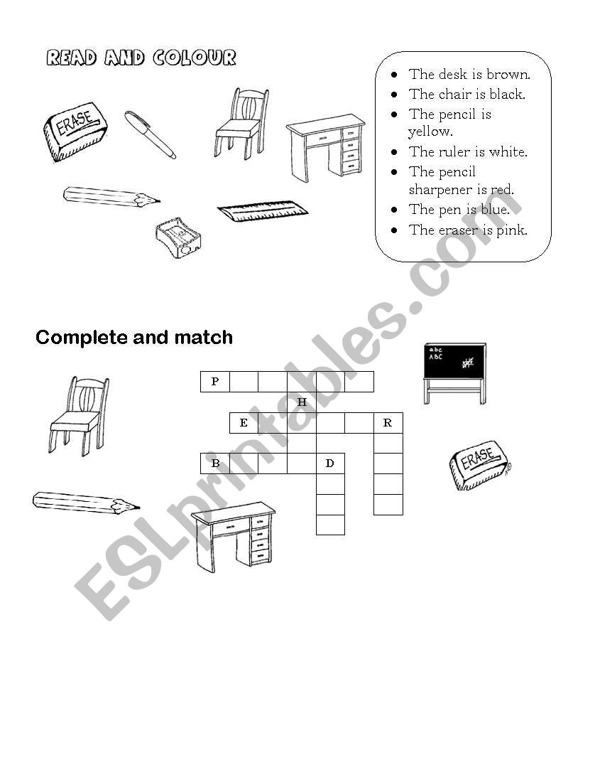 School subjects and colours worksheet