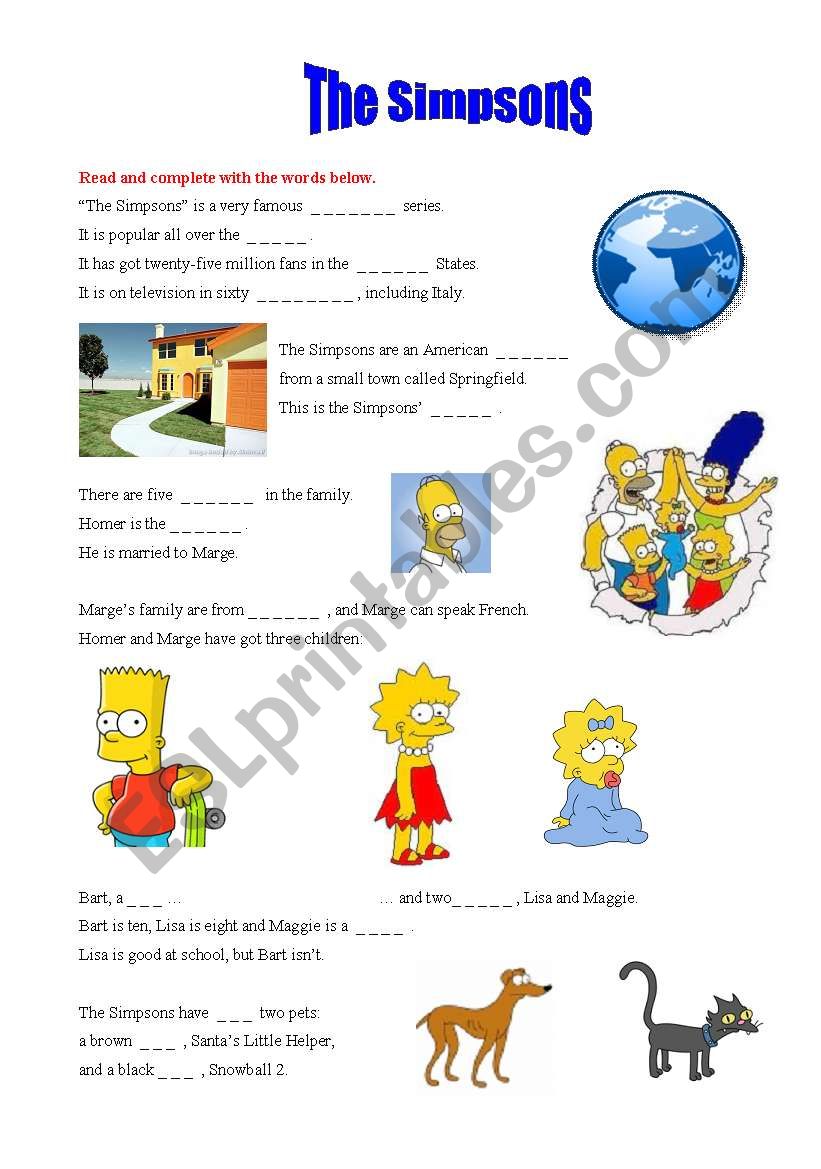 The Simpsons worksheet