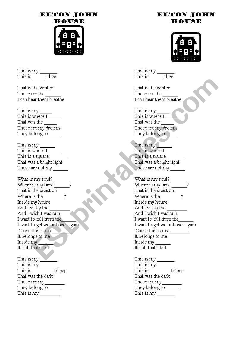 House by Elton John worksheet