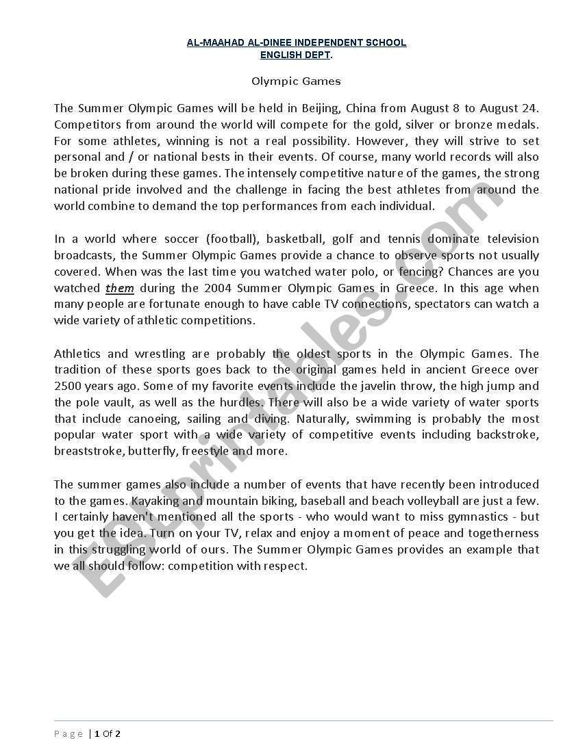 sports worksheet