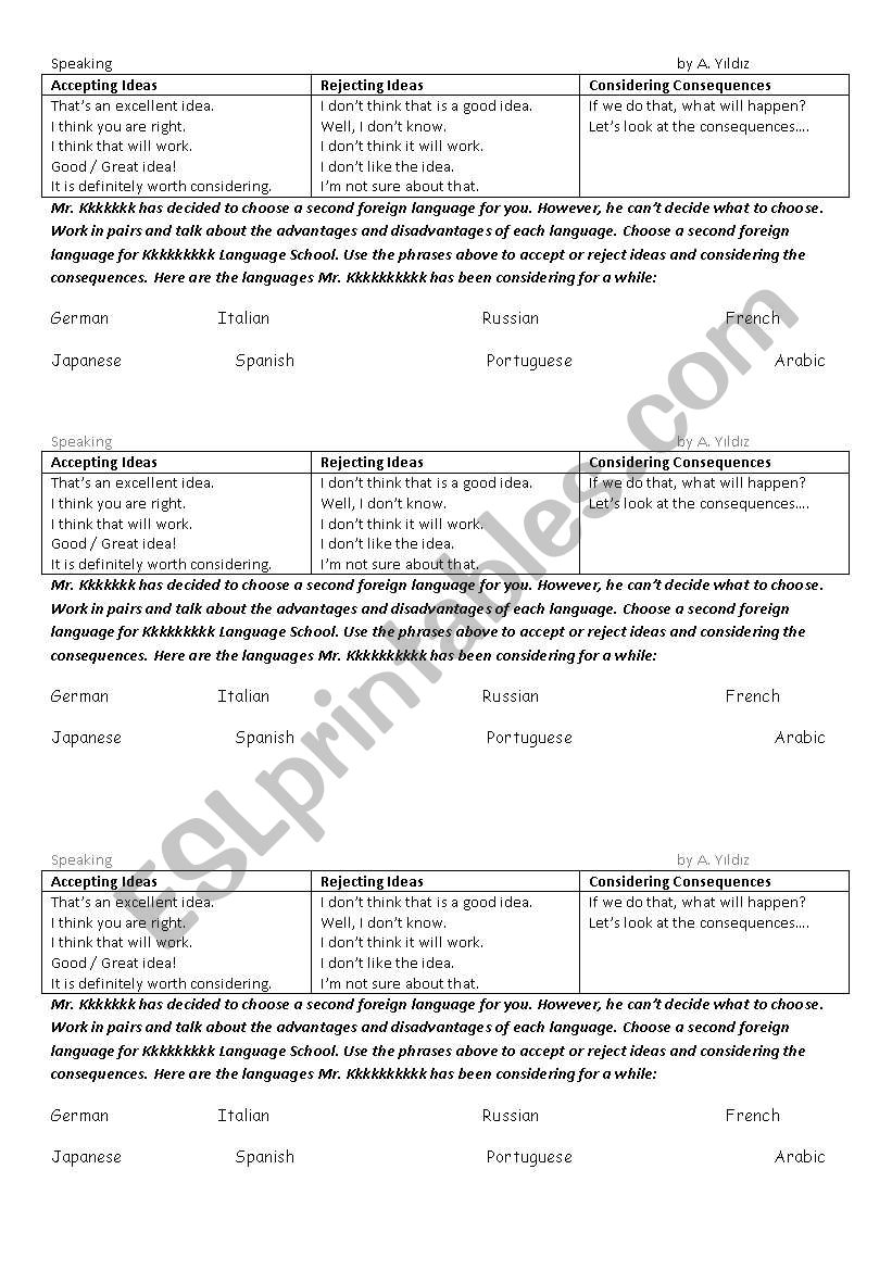 considering consequences worksheet