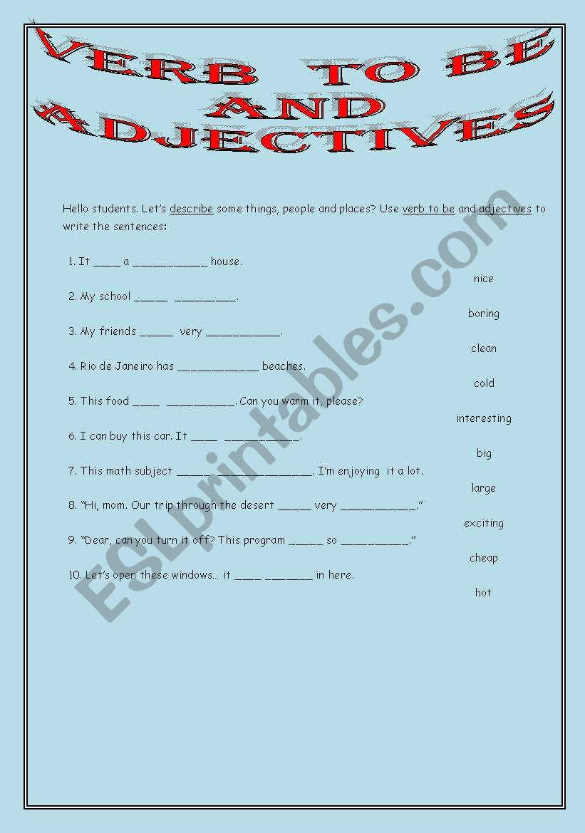 Verb to be and Adjectives worksheet