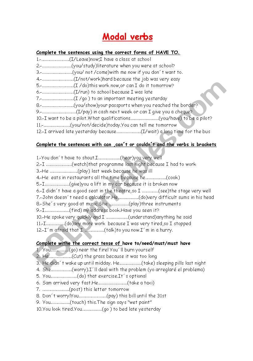 modal verbs worksheet