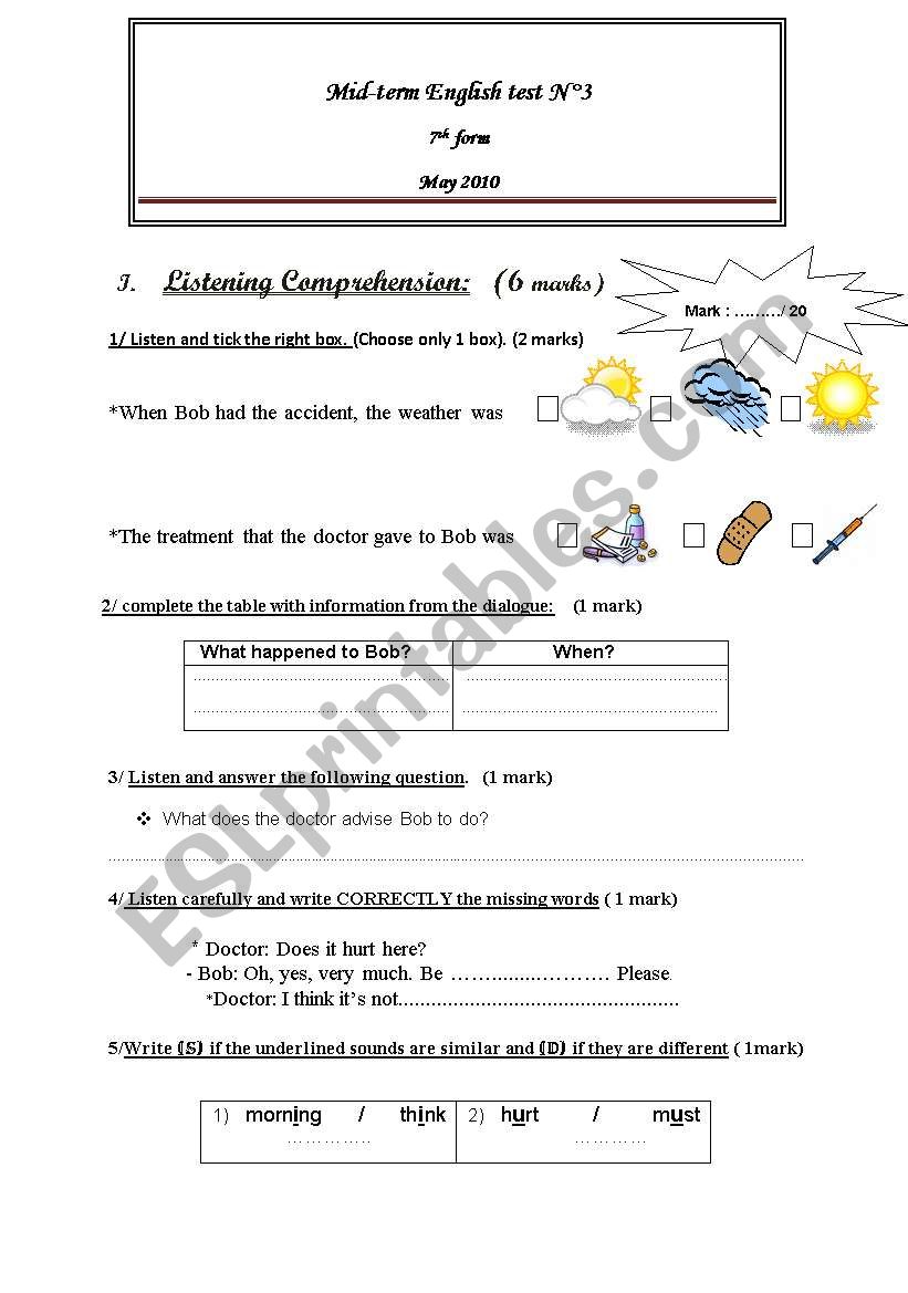 Mid Term Test N°3 for 7th formers