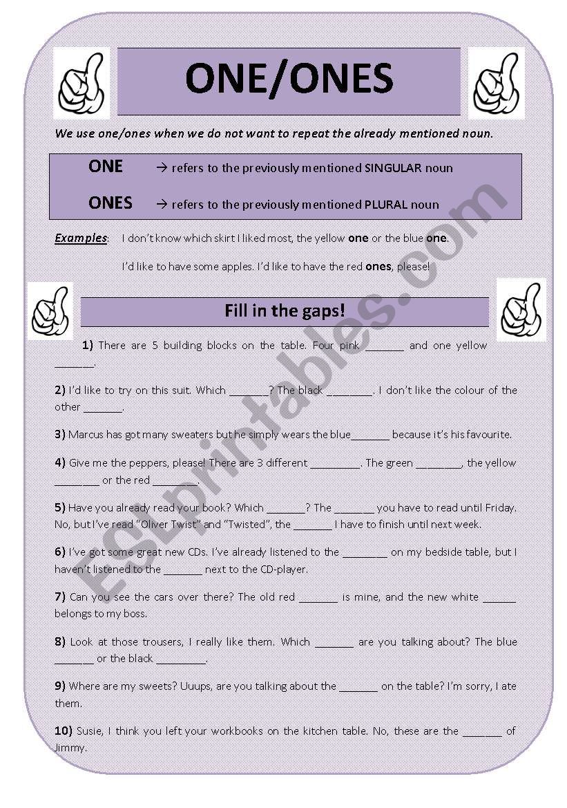 ONE/ONES - worksheet worksheet