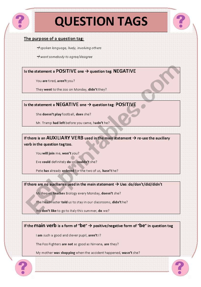 QUESTION TAGS worksheet