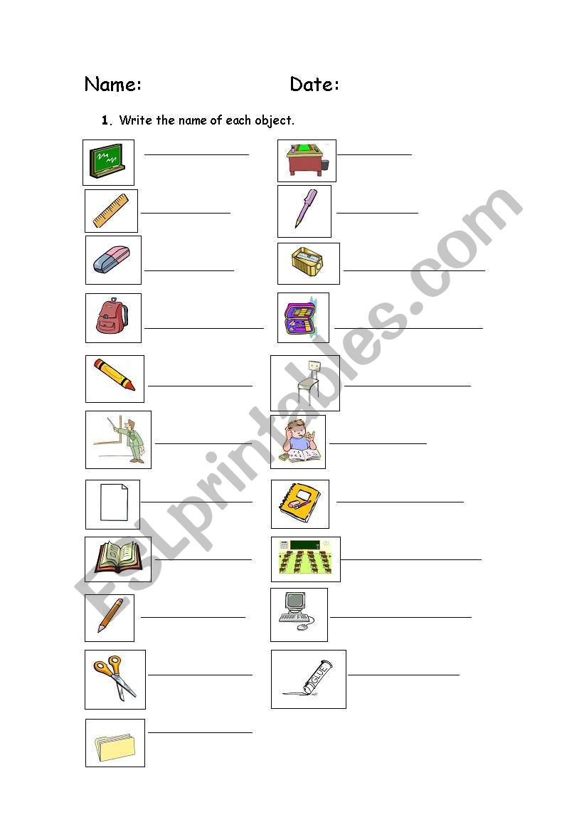 Classroom objects and preprositions of place