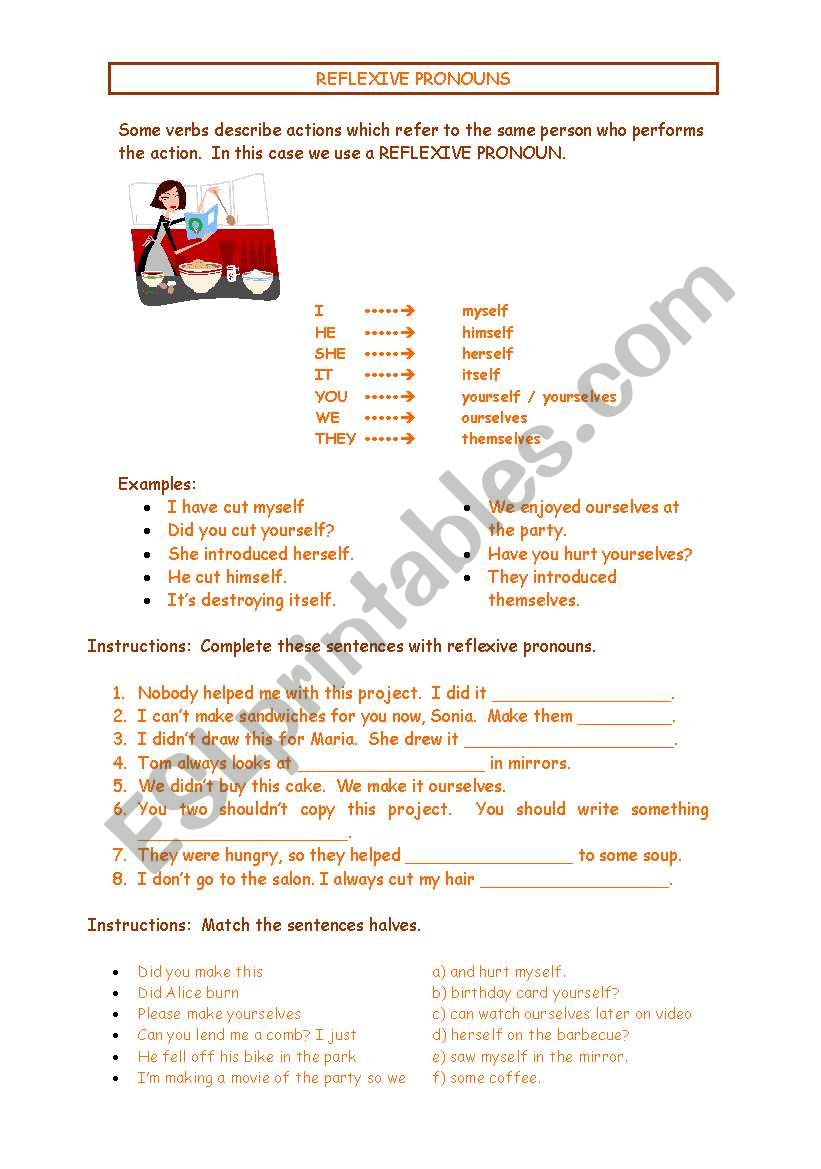 reflexive pronouns worksheet