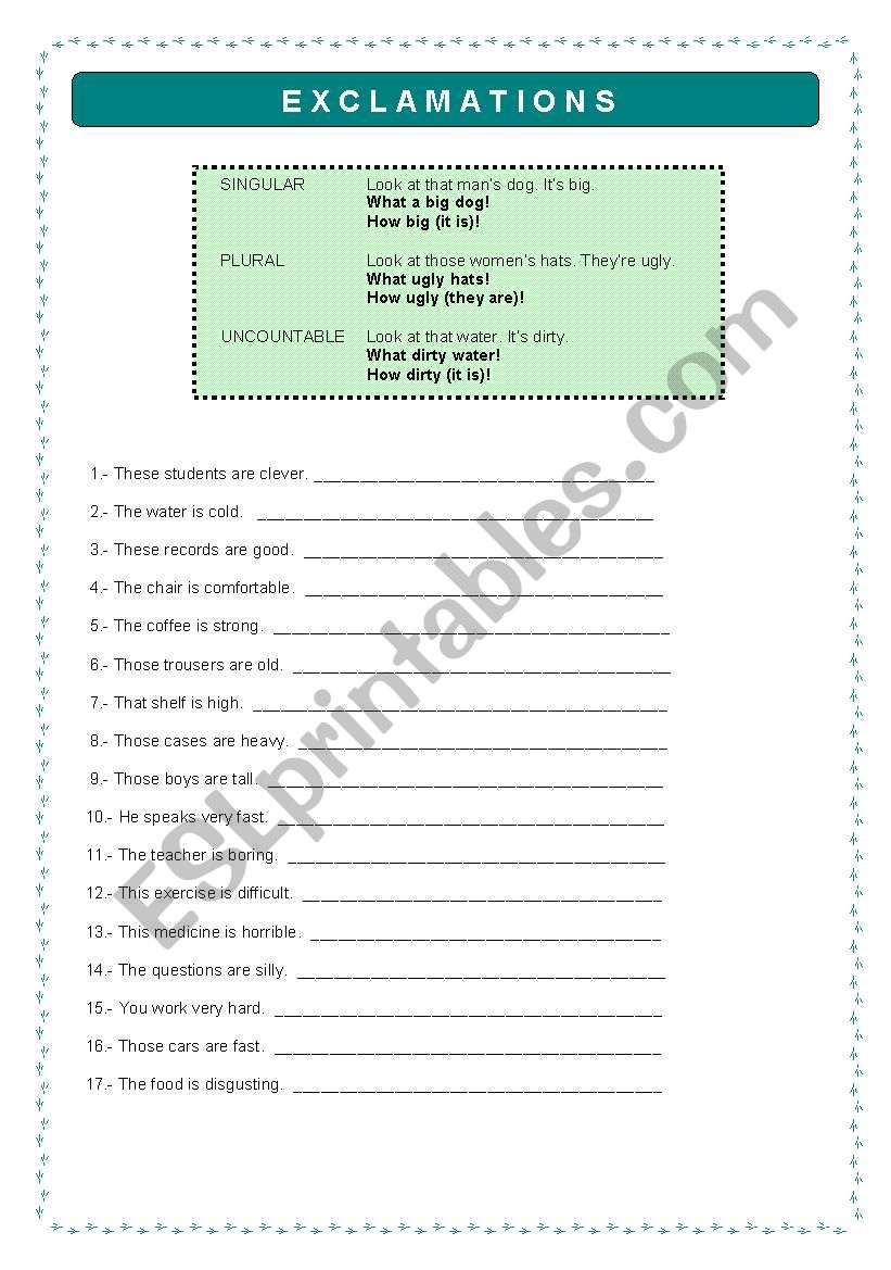 Exclamations worksheet