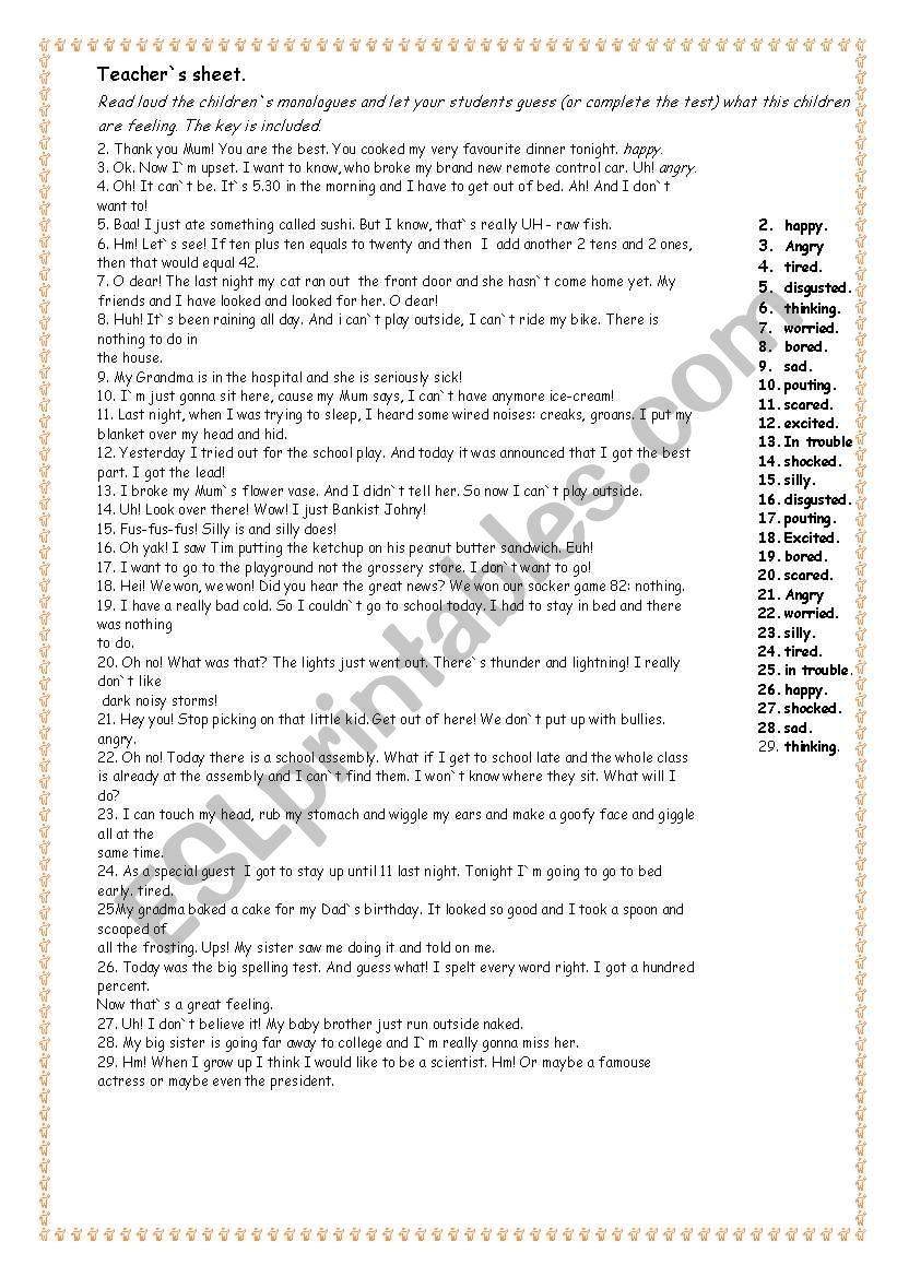 Emotions worksheet