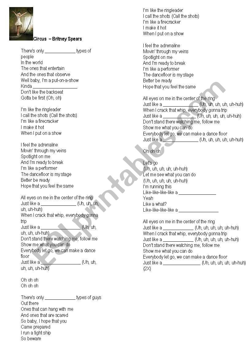 Circus by Britney Spears worksheet