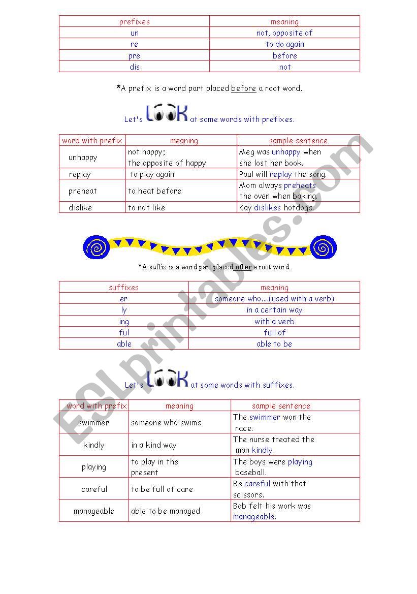 Prefixes and suffixes worksheet