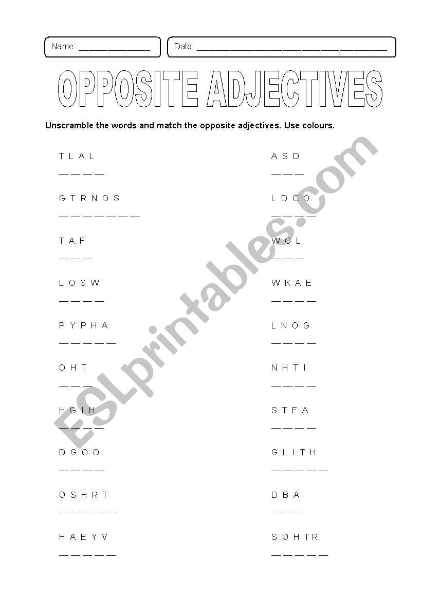 Opposite adjectives worksheet