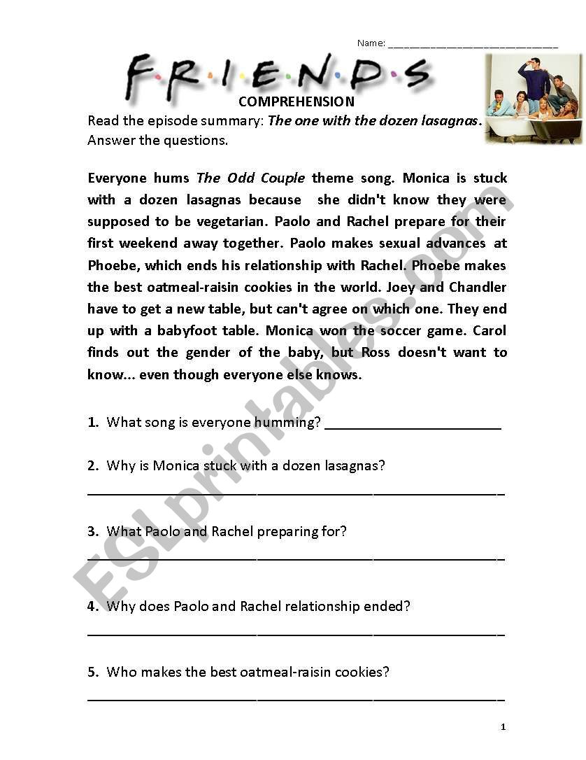 FRIENDS comprehension episode The one with the dozen of lasagnas.doc